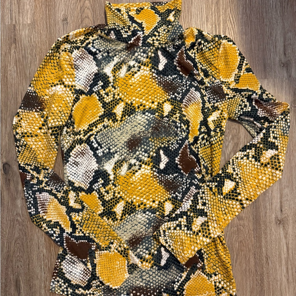 Yellow and Brown Snake Print Long Sleeve Top